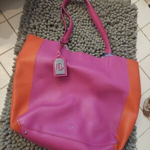 Pink and Orange Leather Tote Bag